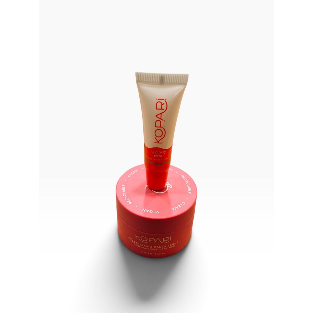 Kopari Lip Glossy Clear + Mini Exfoliating Crush Scrub 2 oz Bundle